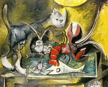 Artworks by 350 Famous Artists Painting - Still Life with Cat and Lobster 1962 Pablo Picasso